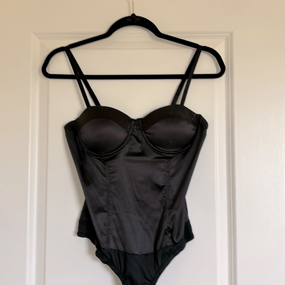 Lulus Black Satin Bustier Bodysuit
